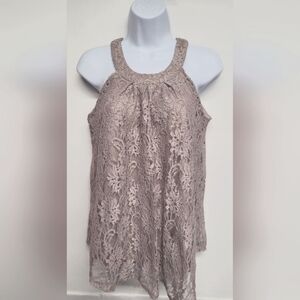 Luna Rae S Sleeveless Racerback Style Lace Top Lined Beige